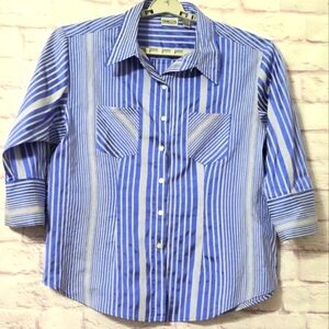 Chicos Silk Blend Button-Down Long Sleeve Striped Top Size  3 (Large 16-18)